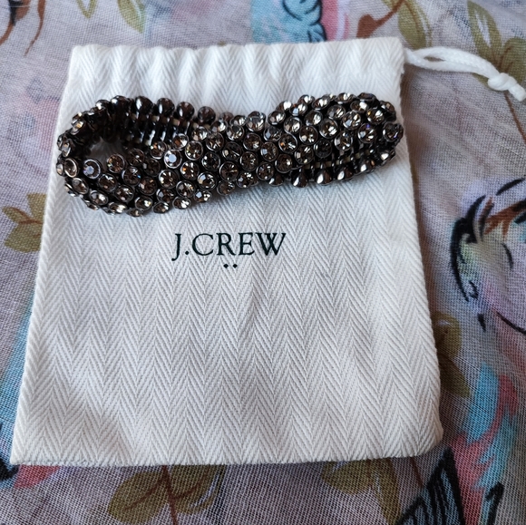 J. Crew Jewelry - J. Crew Gunmetal Bezel Set Gray Smoke Rhinestone Crystal Stretch Bracelet NWOT